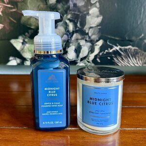 NEW 2-Pc MIDNIGHT BLUE CITRUS Foaming Hand Soap & Single Wick Candle BBW